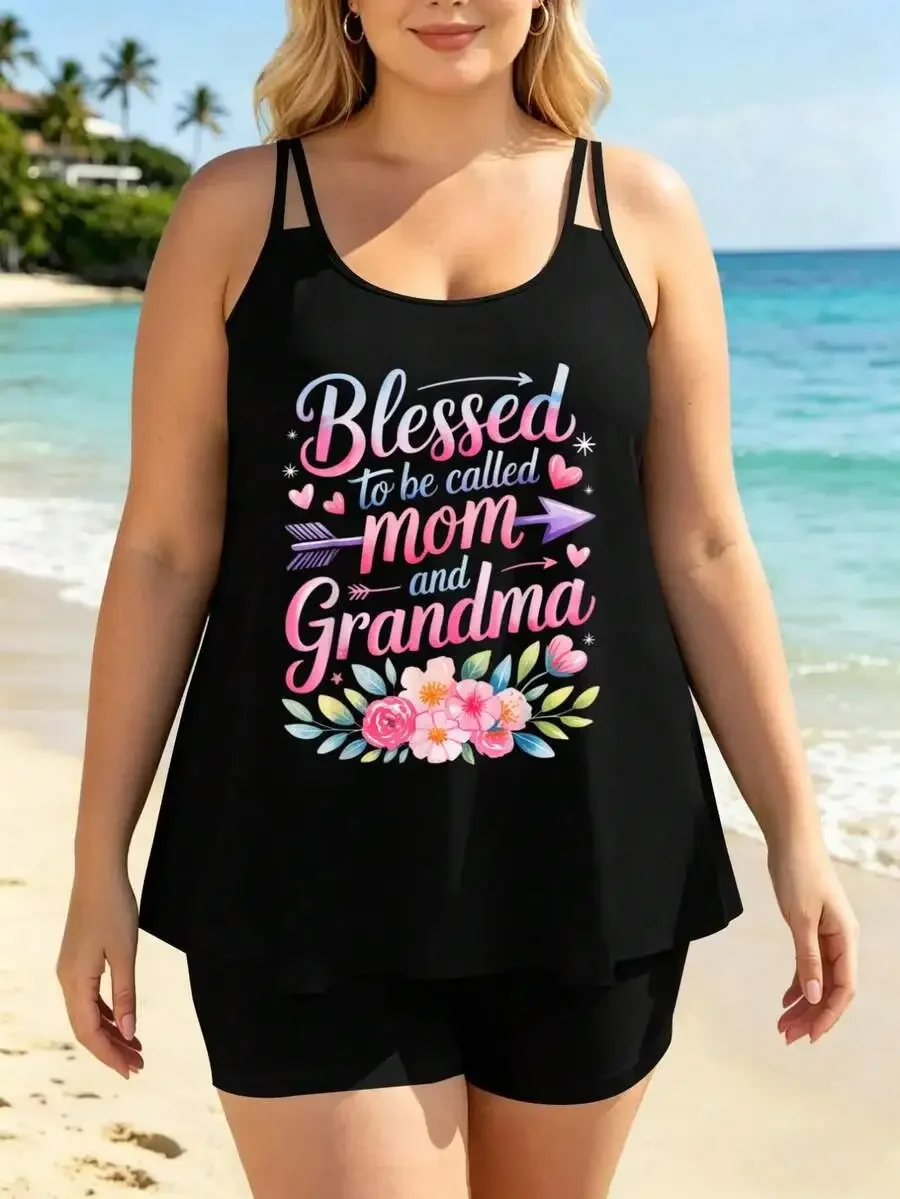 Blessed To Be Called Mom And Grandma Floral Womens Summer Tankini Set Casual Vacation Style