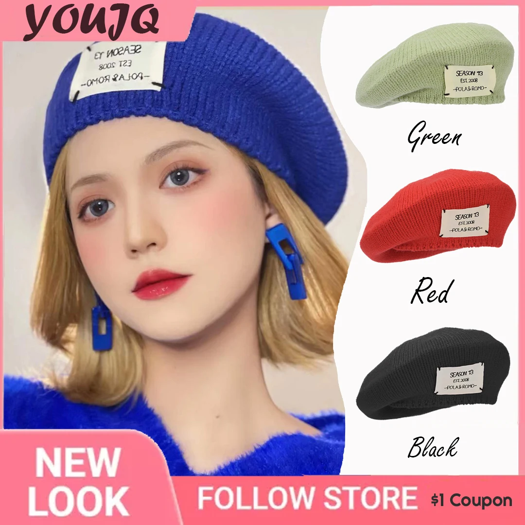 Y2K Painter Hat Candy Color Versatile Warm Winter Female Artist Knitted Painter Caps Knitted Daily Wear Cap Mujer