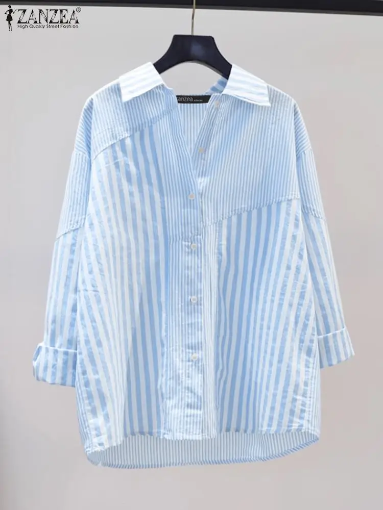 

Women Summer Striped Blouse 2024 ZANZEA Stylish Long Sleeve Office Shirt Casual Lapel Neck OL Work Tops Buttons Blusas Chemise