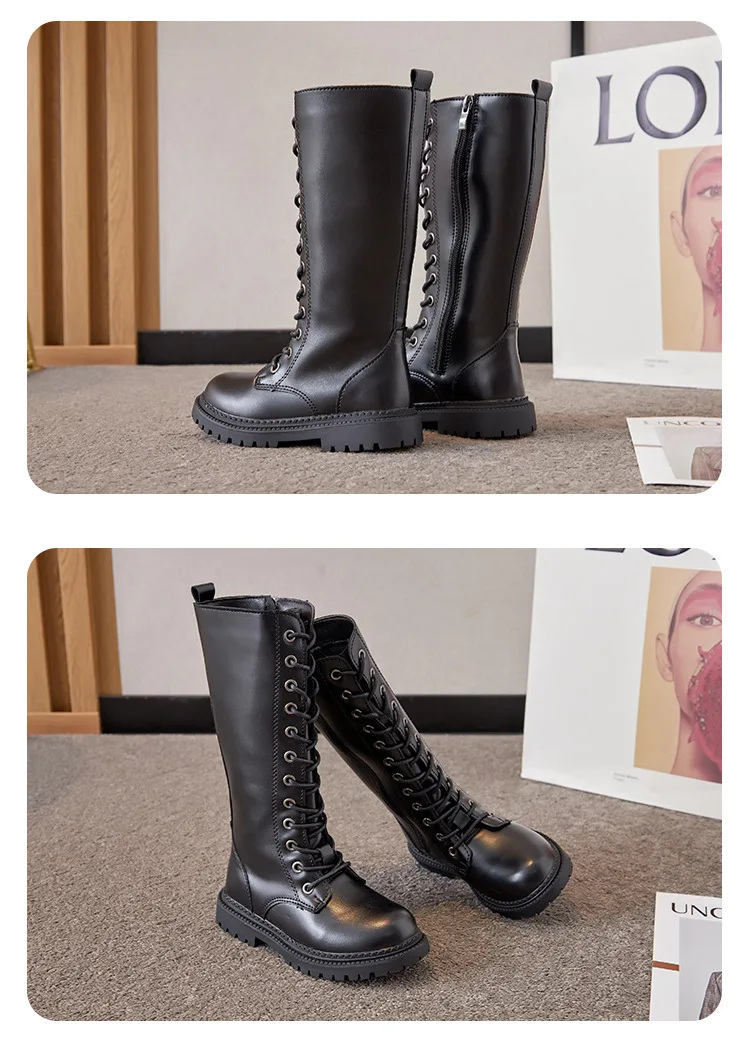 Rutschfeste Winterstiefel für Teenager-Mädchen, Punk-Gothic-Knöchelstiefel, Alltagsstiefel, mittelhohe Stiefel aus Kunstleder mit seitlichem Reißverschluss. – Detail 11