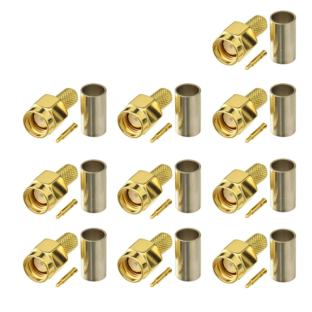 Superbat 10pcs SMA 50 ohm Crimp Male Straight Panel Mount RF Coaxial Connector for Cable RG58 RG400 RG142 LMR195