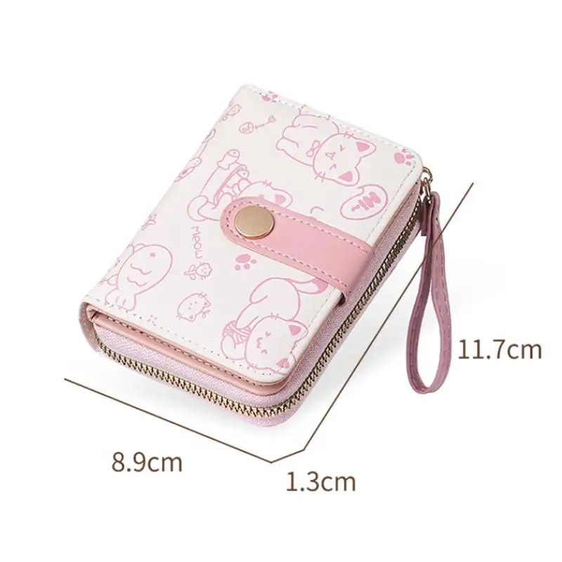 Gato bonito bolsa de moedas de couro do plutônio moda feminina carteira curta dobrável zíper carteira id titular do cartão viagem leve sacos de moedas de dinheiro
