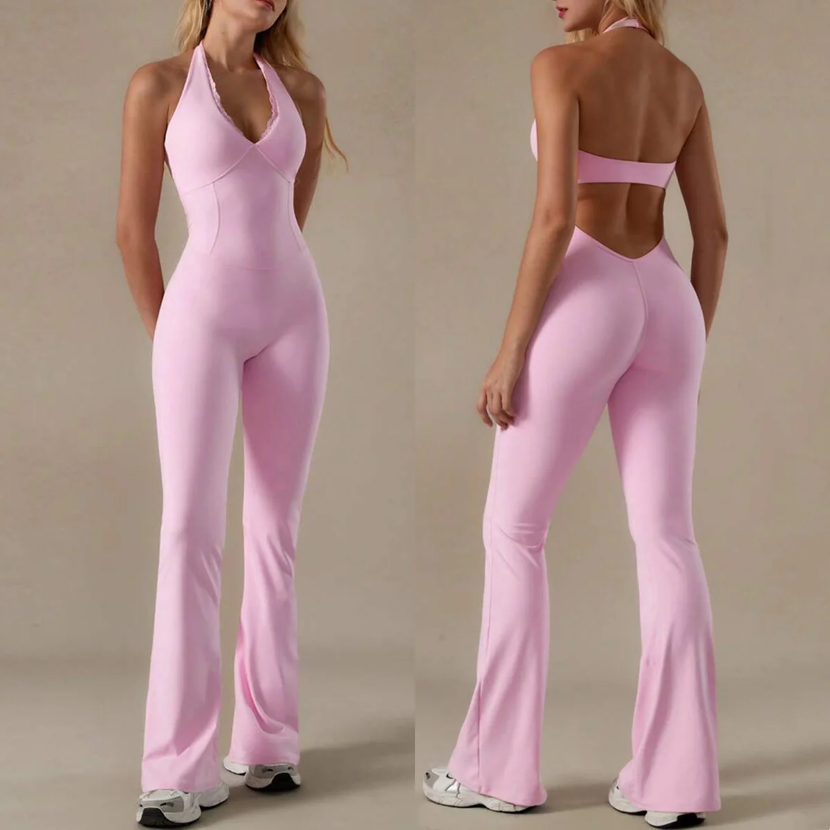 

New Gym Sports Jumpsuit Women Yoga Suit Sportswear halterneck lace Fitness Rompers Female Push Up Workout Bodysuits Training Set