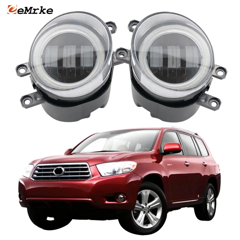 LED Fog Light Assembly Replaement for Toyota Highlander Kluger XU40 2008-2010 Front Bumper Angel Eyes DRL Ring Car Lamp PTF