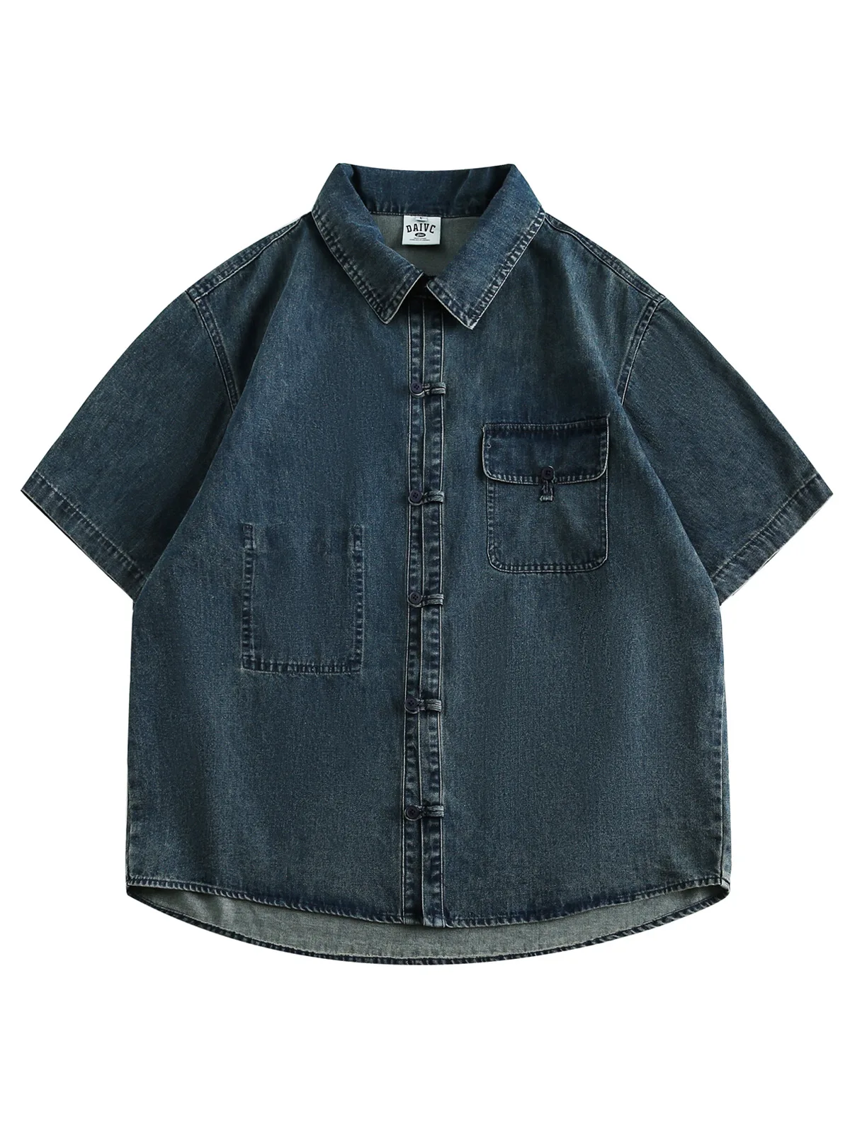 

Retro Denim Shirts For Men Chinese Style Tang Costume Short Sleeved Top Jacket Coat Summer Oversized Loose Streetwear Shirts