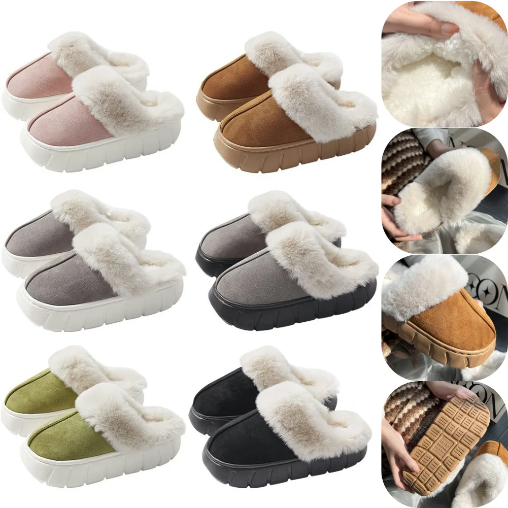 Platform Slippers for Women Warm Plush Upper Fleece Lined Non-Slip House Slippers Memory Foam Cozy Slip on for Indoor Outdoor