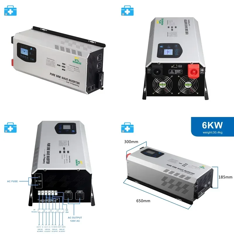 6000W Peak 18000W Pure sine Wave Inverter, 24VDC to 120V 240V Split Phase Output, with ac Battery Charger