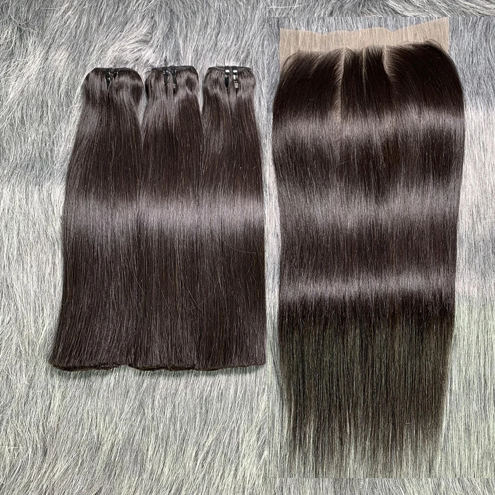 Extensiones de cabello humano liso con cierre Frontal de encaje SDD, mechones de pelo sin procesar de Vietnam, 6x6, 300g por juego