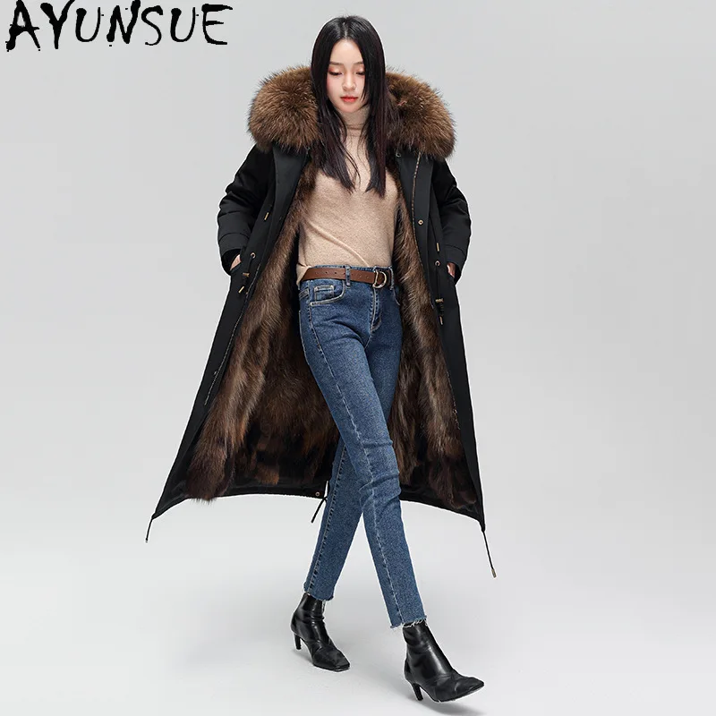 AYUNSUE Cappotto di Pelliccia Reale Delle Donne Vera Pelliccia di Volpe Parka da donna Fodera Staccabile 2025 Abiti Invernali Caldo Collo di Pelliccia di Procione Шуба Ж Dön......