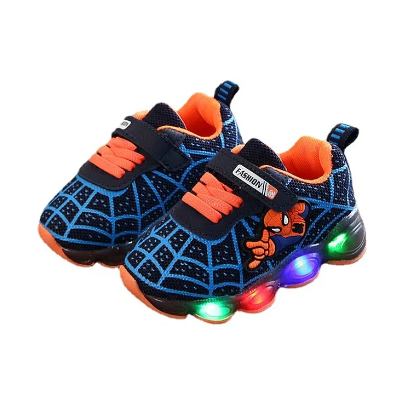 2024 New Spiderman Kids Sneakers Disney Children\'s Led Light Shoes Spring and Autumn Boys Sport Shoes Anti-slip Girls Shoes