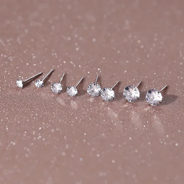 INZATT Real 925 Sterling Silver Round Zircon Mini Stud Earrings For Women Classic Fine Jewelry Ear Piercing Accessories