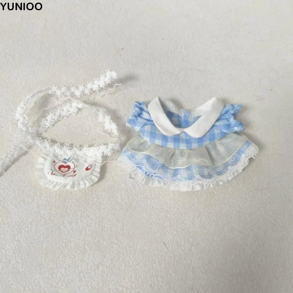 DIY Clothing Plaid Dress 10cm Cotton Clothes Cute Suit Clothes Outfit Mini with Apron Dress Up Set Accessories