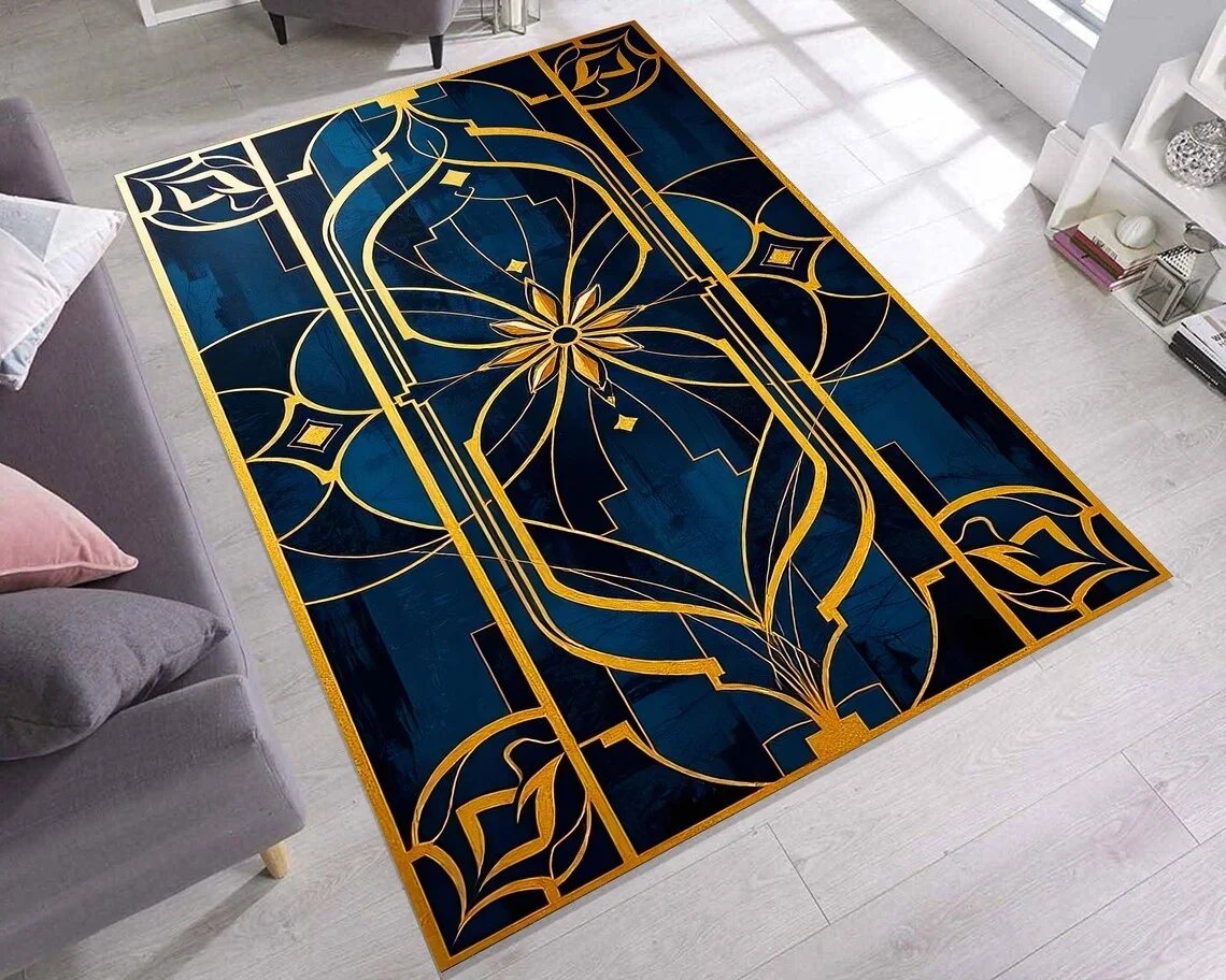 Black & Gold Geometric Rug Carpet for Living Room Modern Luxury Sofa Table Large Area Rugs  Mat Alfombra Para Cocina Tapis