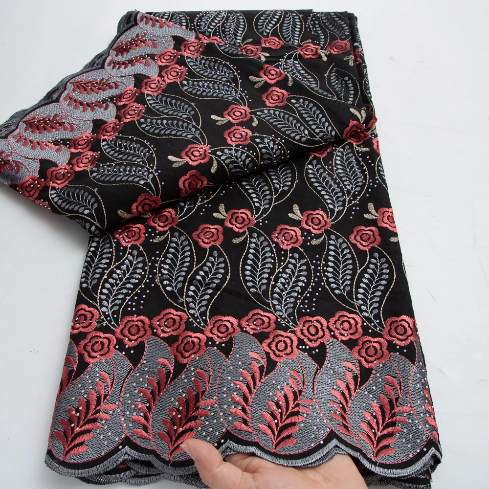 Swiss Voile Lace High Quality 2026 African Lace Fabric 5Yards for Women Cotton Embroidery with Rainstones for Women Dresses