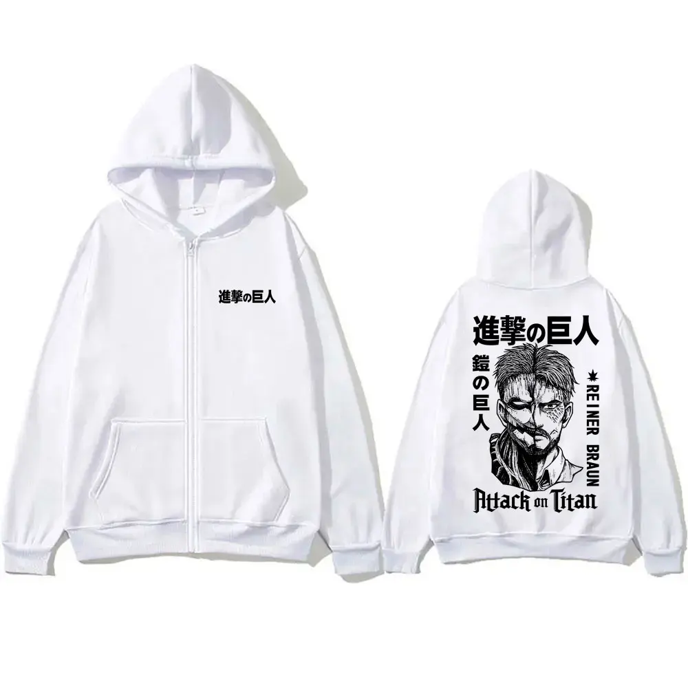 

Anime Attack on Titan Reiner Braun Face Graphic Zipper Hoodie Men Women Manga Fleece Cotton Oversized Zip Up Jacket Sweatshirt