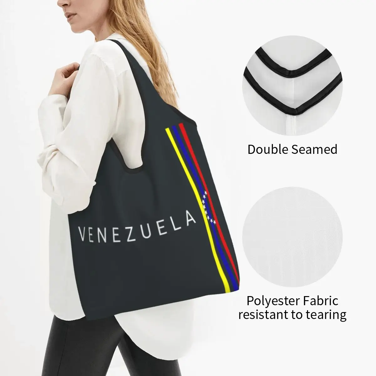 Flag Venezuela Grocery Shopping Bags Shopper Tote Shoulder Bag Large Capacity Portable Bolivarian Republic of Venezuela Handbag