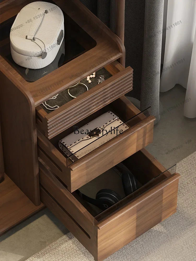 Solid Wood Coat and Hat Rack Floor Bedroom Storage with Full Body Mirror Dressing Mirror Clothes Rack Integrated