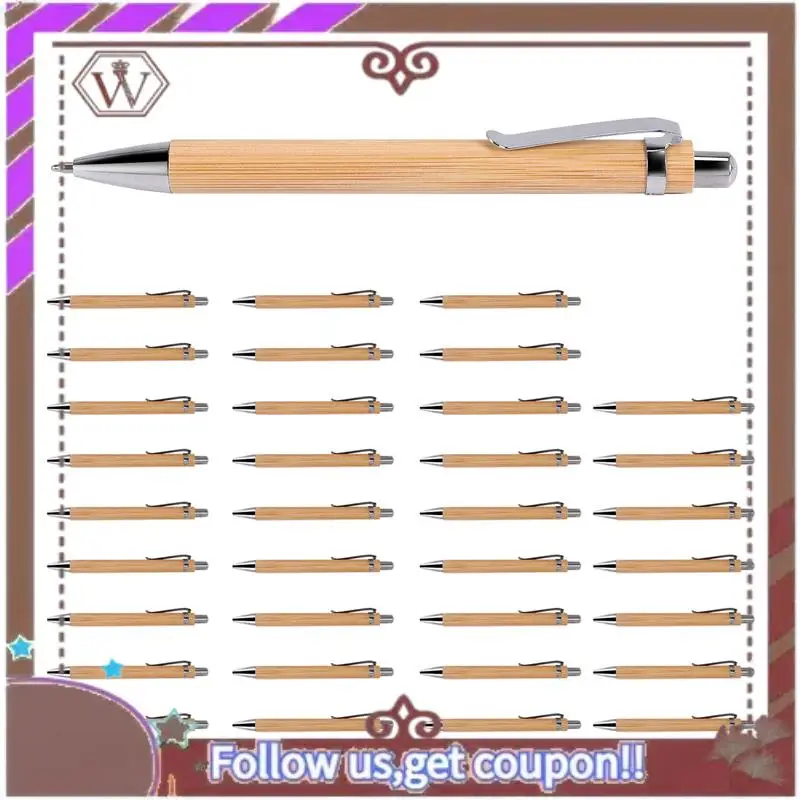 ABBG-35 Uds. Suministros para oficina y escuela, bolígrafo sostenible, bolígrafo retráctil de bambú, herramienta de escritura (tinta negra)