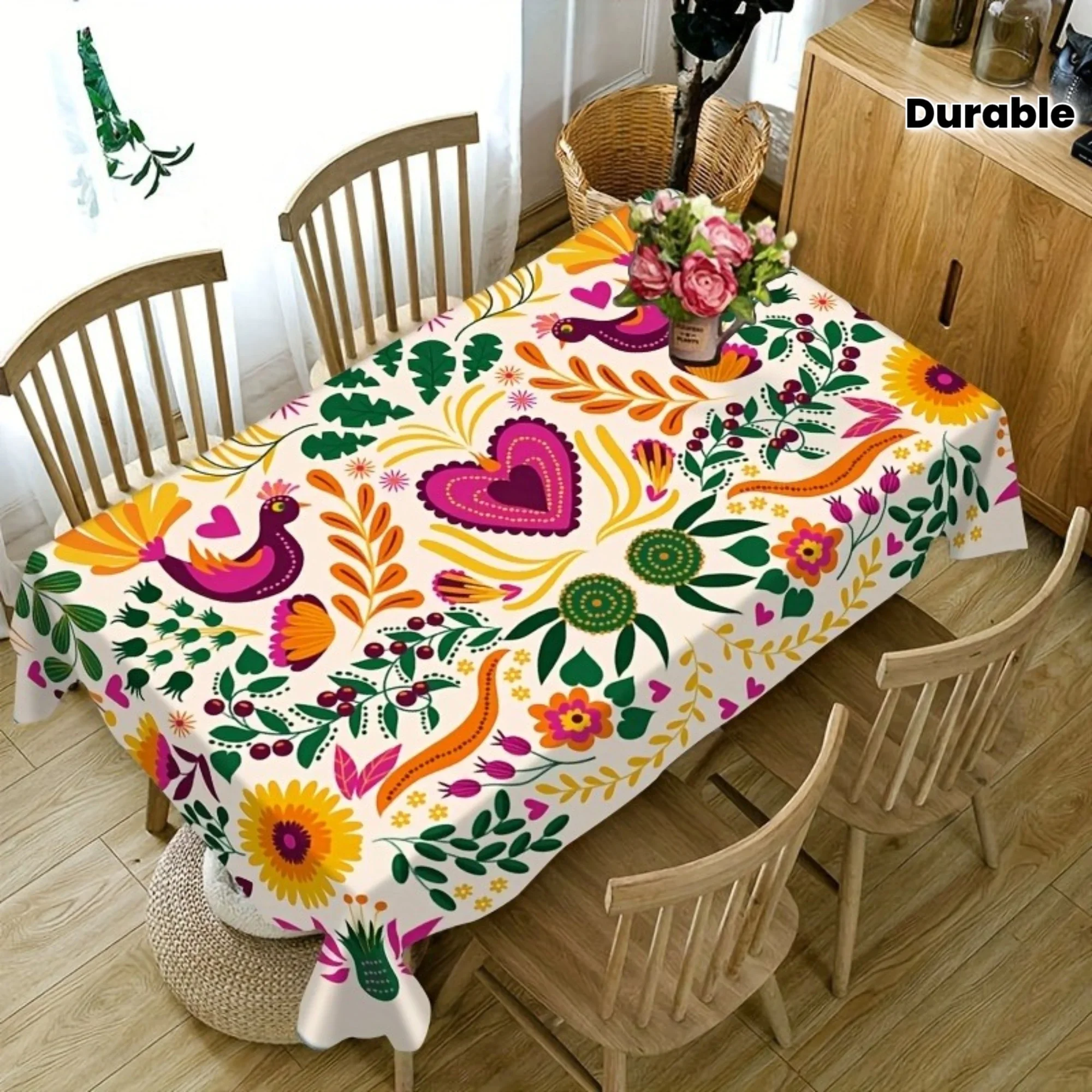 One Mexican floral tablecloth, rectangular tablecloth, durable polyester tablecloth, suitable for restaurantsxzj