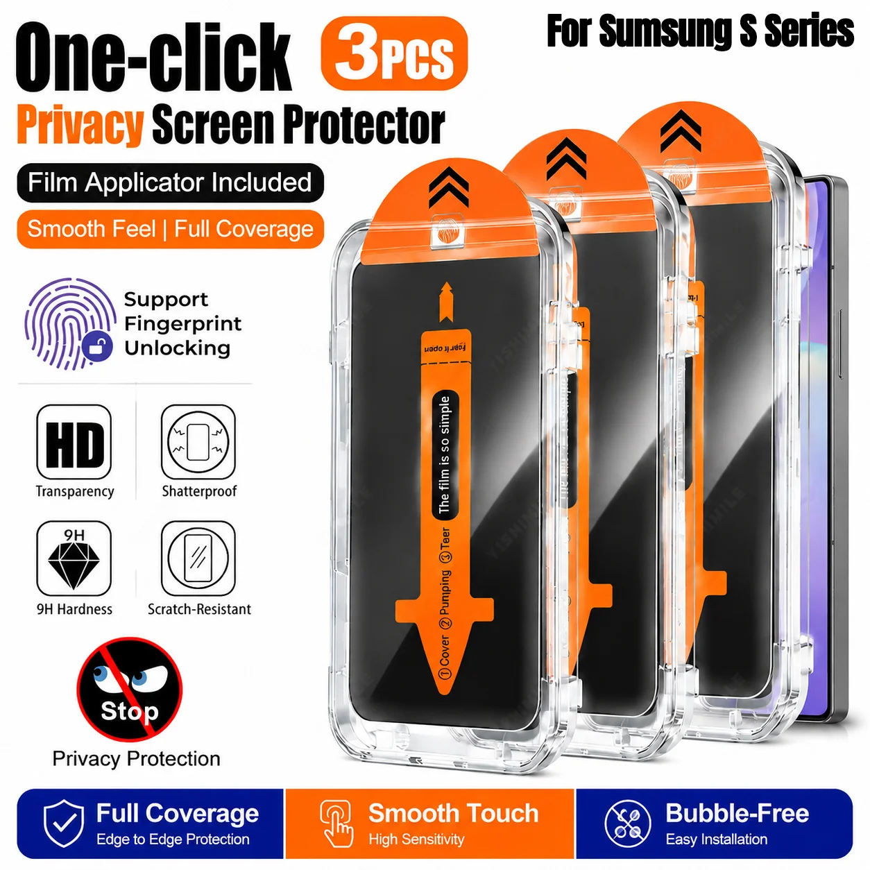 3-1PCS, Privacy Tempered Glass Screen Protector, Supports Fingerprint Unlocking, Suitable For Samsung Galaxy S26 Ultra Series