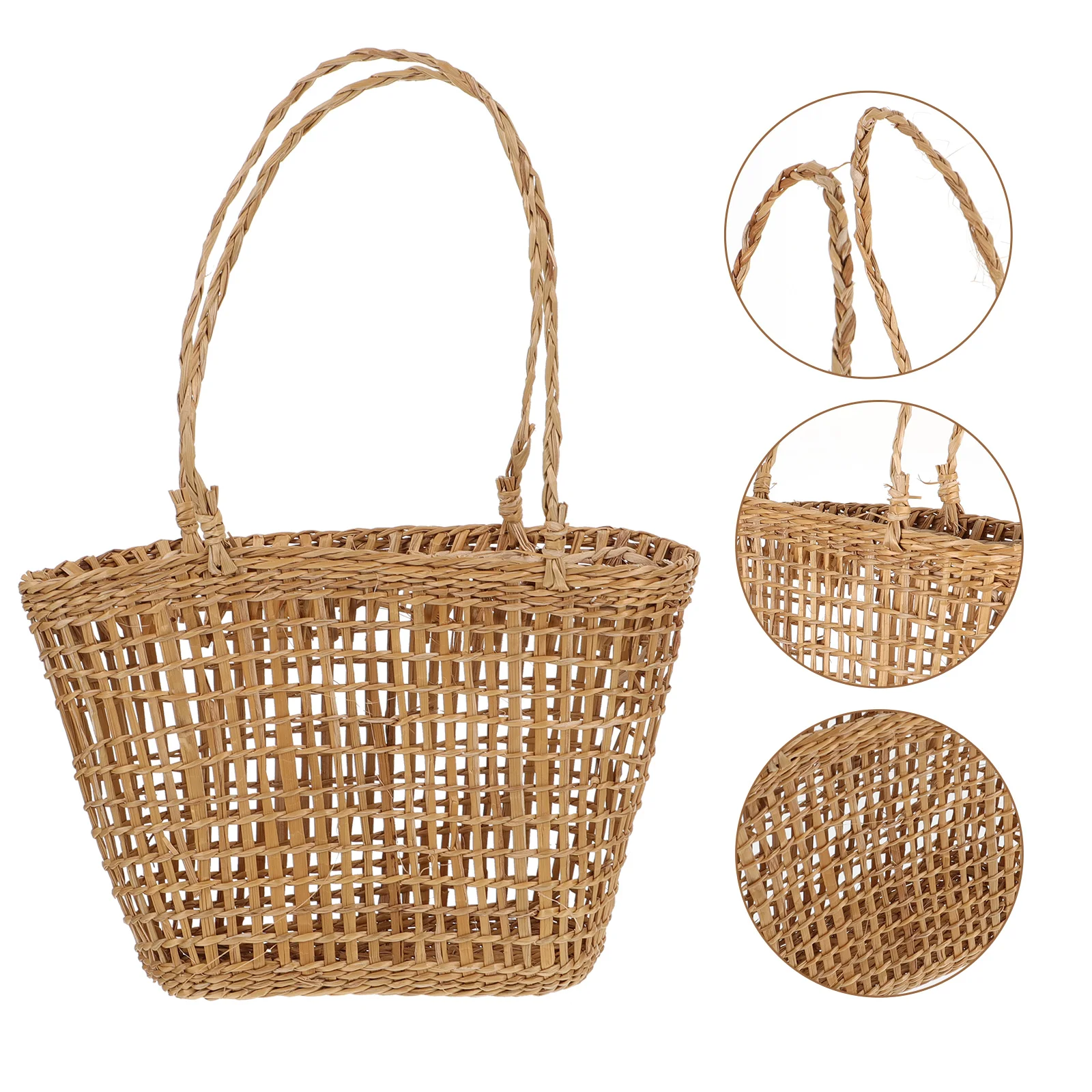 

Handheld Small Flower Basket Mini Woven Straw Garden Braid Portable Storage Desk Organizer Practical Craft Texture