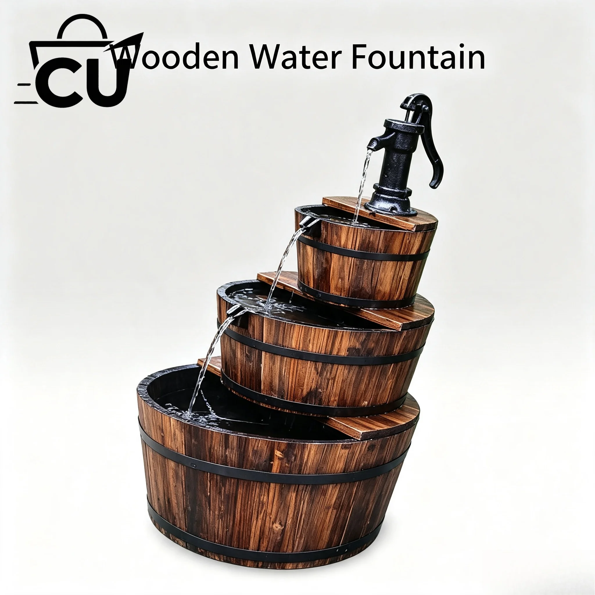 Antiseptic Wood Flowing Water Fountain, Outdoor Garden Courtyard Decor, Wooden Circulating Water Landscape Ornament
