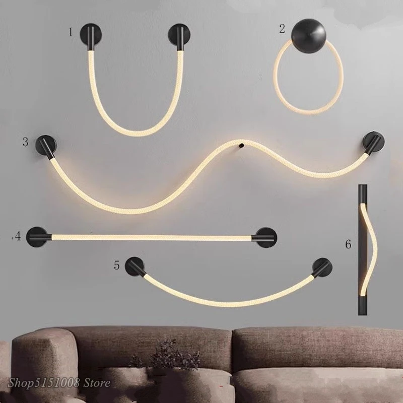 Woven Silicone soft LED Wall Lamp Neon Tube For Bedroom Nordic 360 Degree Luminescence Long Line Soft Wall Light Decor Luminaire