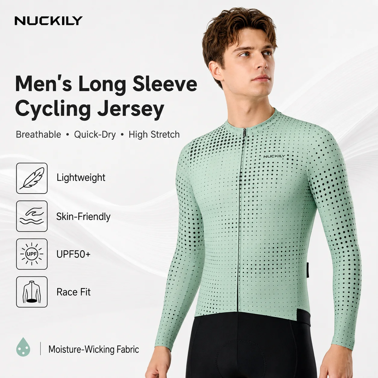 

NUCKILY Men Cycling Jersey UPF50+ Soft Lycra Full Zip Road Bike Shirt Quick Dry Bicycle Clothing