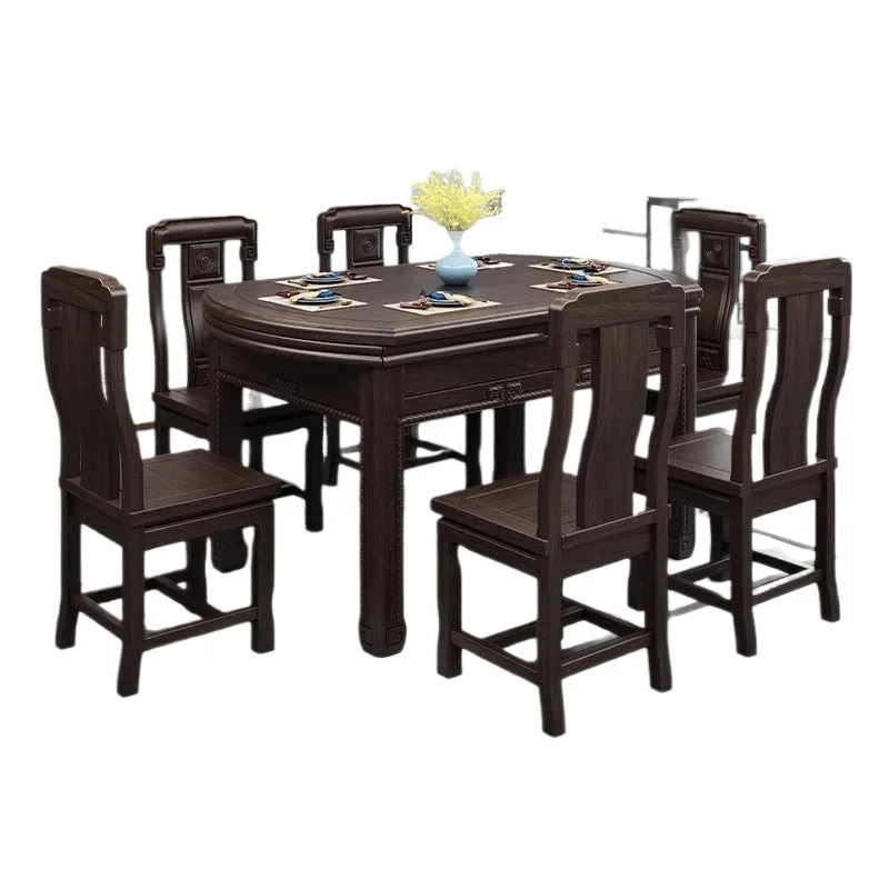 

South American walnut all-solid wood dining table and chair combination Chinese style square and circle dual-purpose