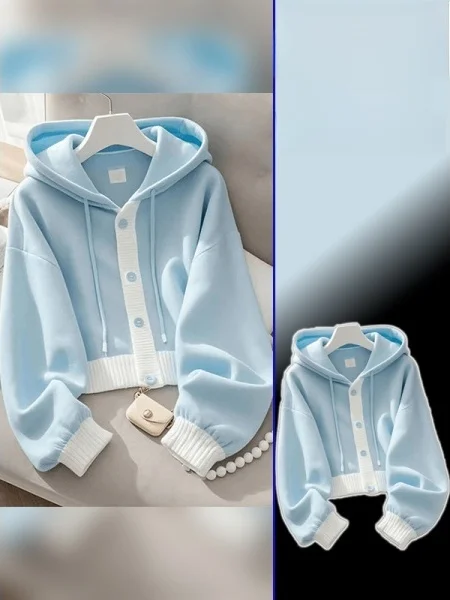 

plus Size Blue Hoodie Women's Faionable Slimming ort Top Spring New Arrival Comfortable Lazy Sle Streetwear