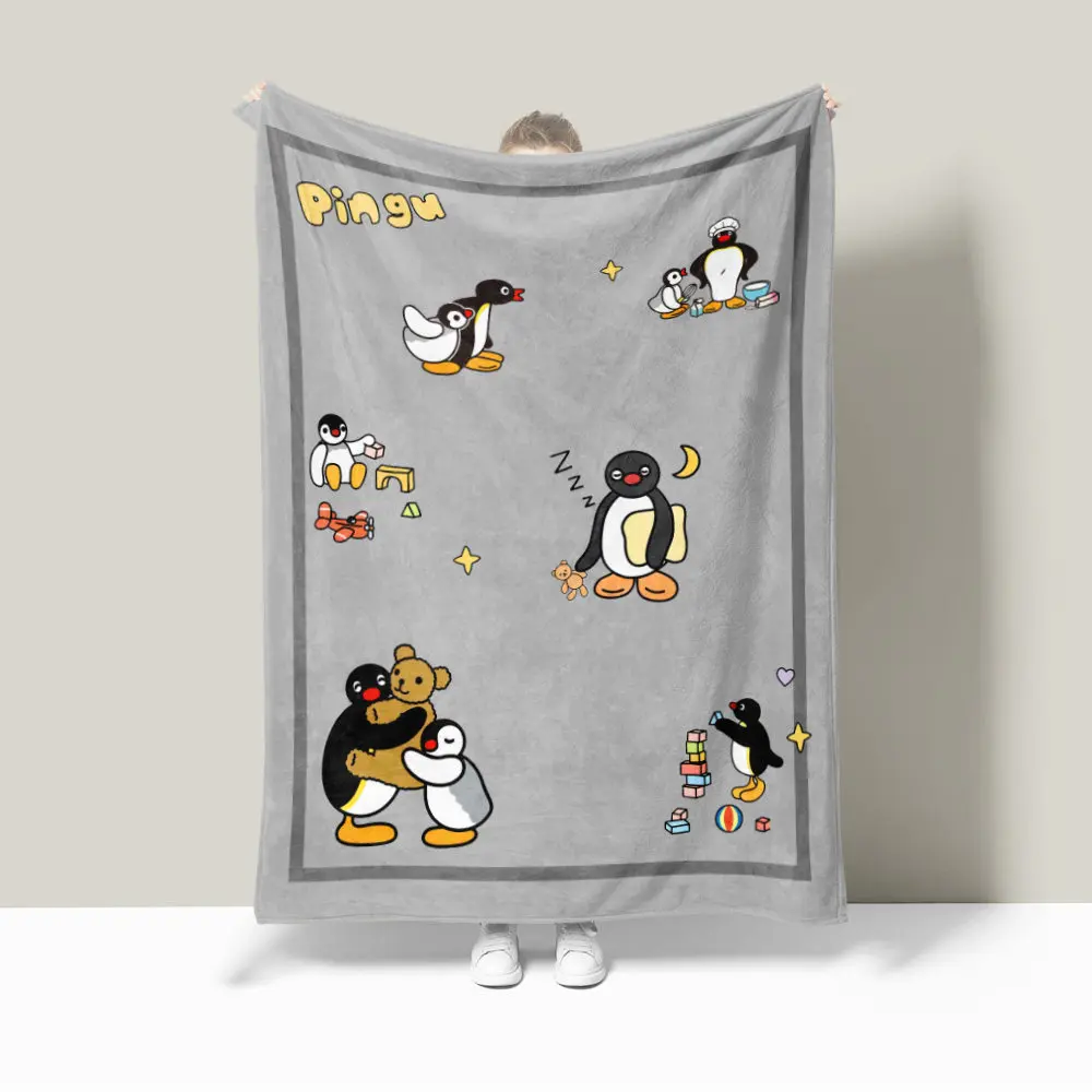 Thin Penguin Feather Blanket Sofa Cover Cartoon Children Student Summer Nap Office Use Air Conditioned Polyester Flannel Blanket