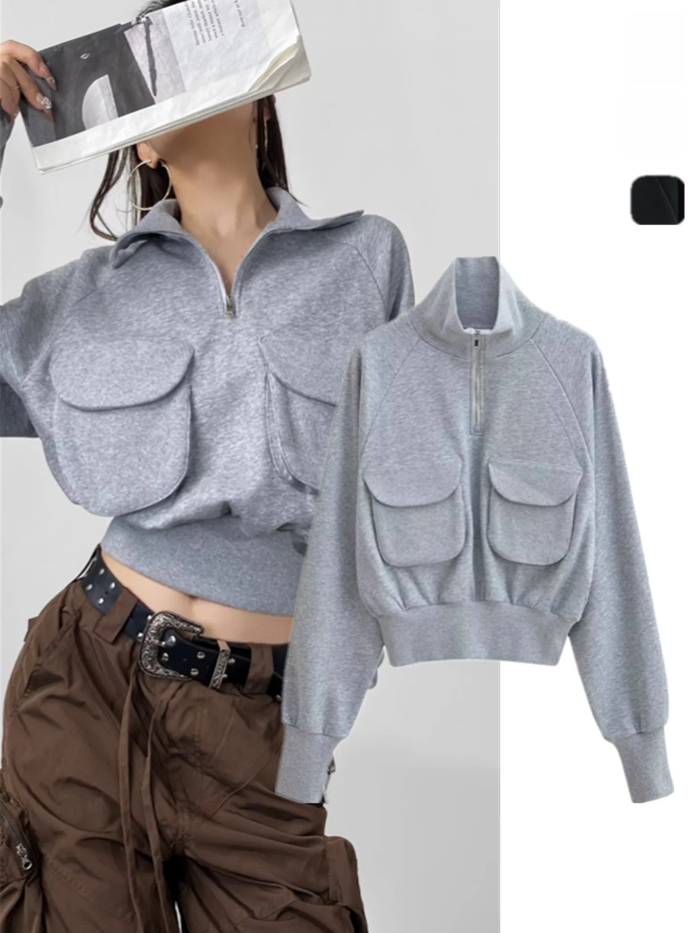 

Худи на молнии в стиле ретро, повседневный дизайн, свободный крой, женская толстовка с дышащей хлопковой подкладкой