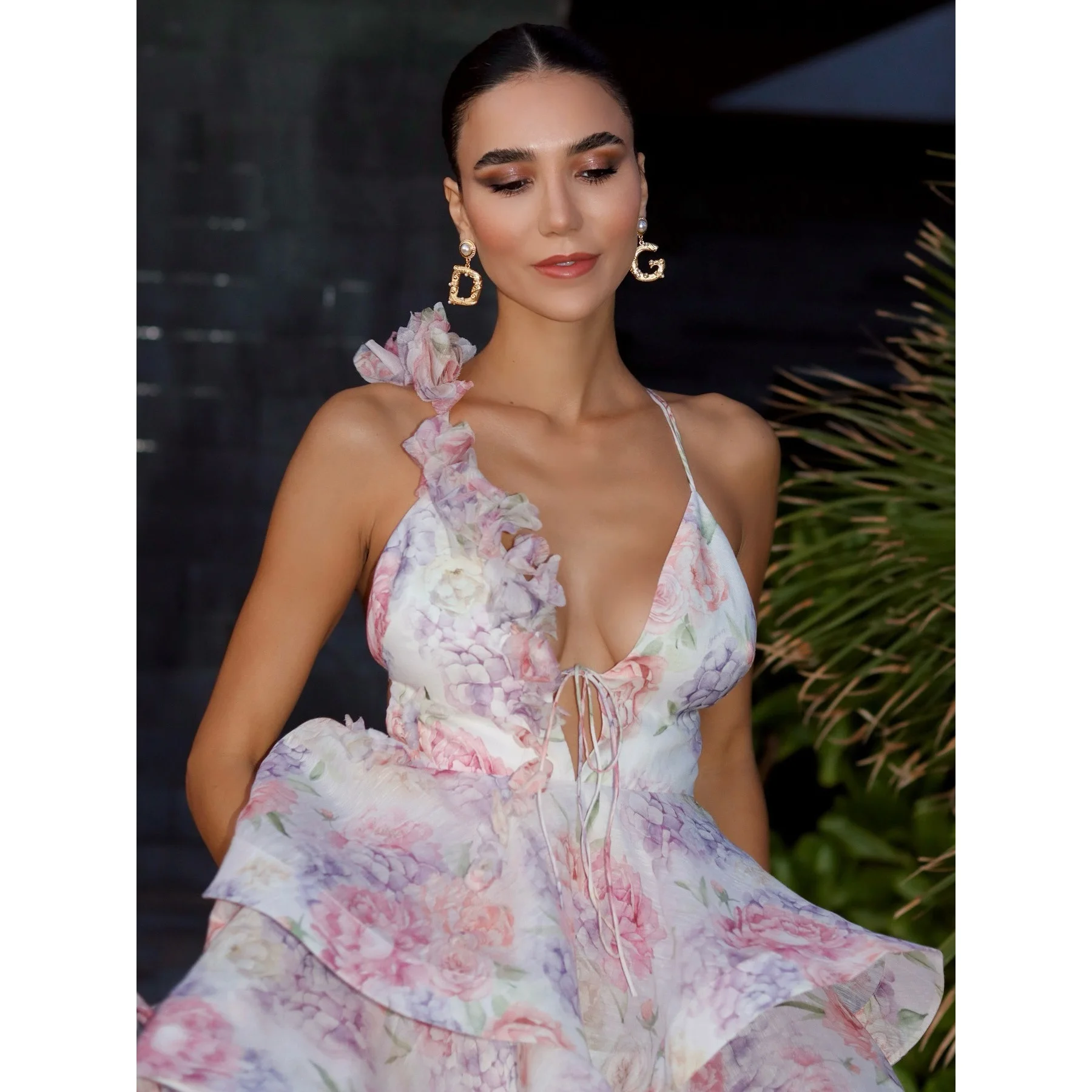 

V Neck Ruffle Dress Evening Club Wear Chiffon Dresses 2025 Women Summer Vintage Outfits Sexy Bodycon Pleated Mini Evening Dress