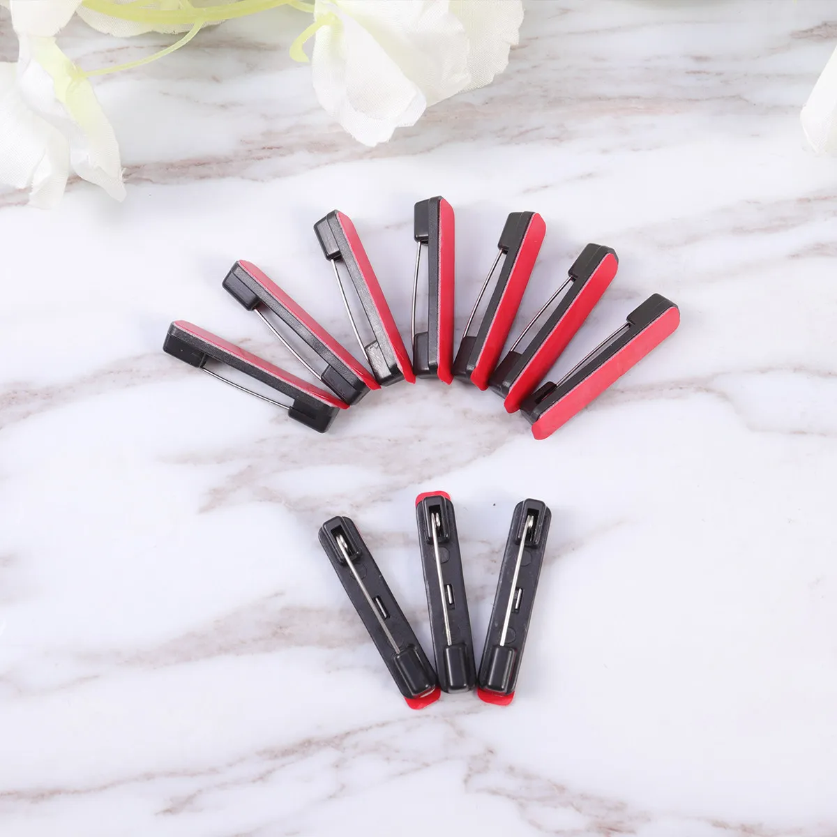 100Pcs Adhesive Safety Bar Pins Plastic Pin Backs Secure Lock Closure for Name Badges Id Tags Craft Projects Brooch