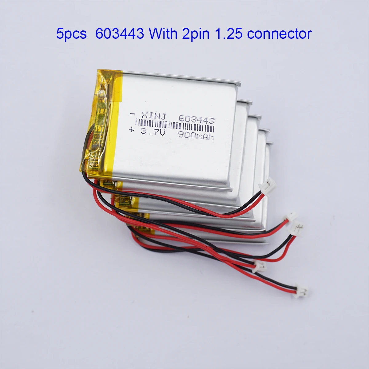 

5pcs 3.7V 900mAh 3.33Wh Li Lithium Polymer Lipo Battery 603443 JST 2pin 1.25mm Connector For Mp4 Camera E-Book Phone Tablet PC