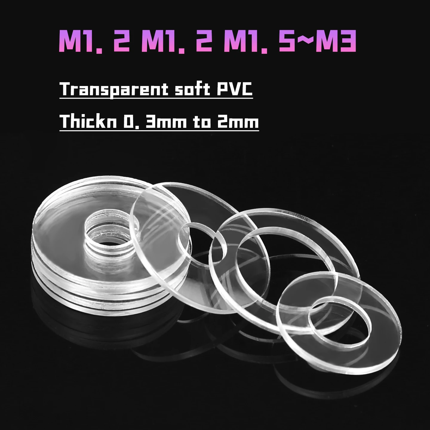Transparent soft PVC Washer M1.2 M1.5 M1.7 M1.8 M2 M2.2~M3 PVC Plastic Isolatie Platte Paded Voor Schroeve Thickn 0.3mm to 2mm