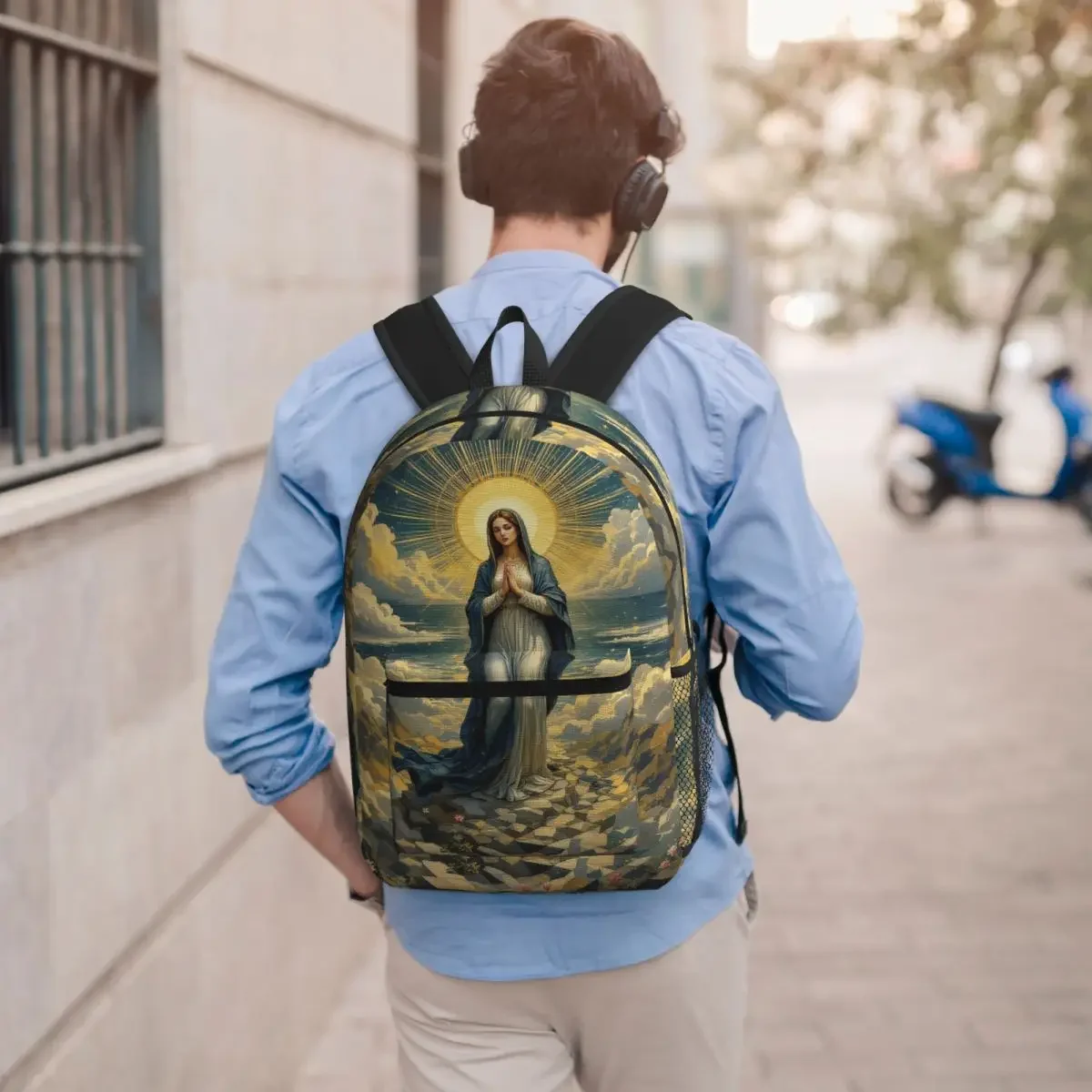 Virgin Mary Vibrant Religious Print Backpack Boys Girls BookBag Kids School Bag Computer Shoulder Bags for Men Women