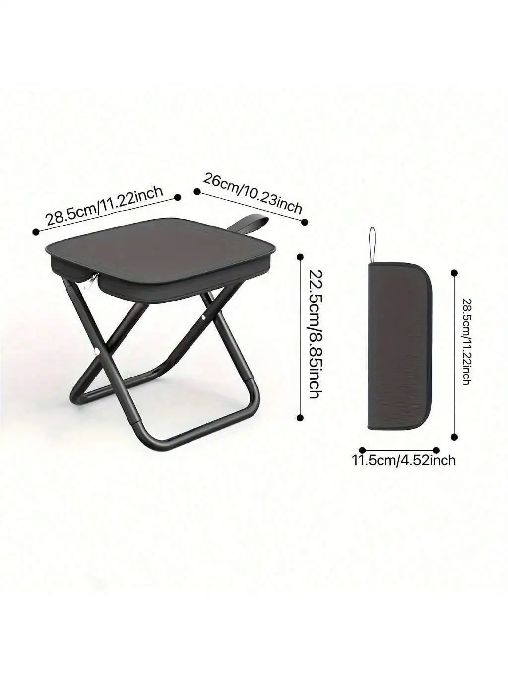 1pc Compact Square Iron Folding Stool - Adjustable Zipper, Portable, Lightweight, And Durable For Outdoor Camping, Fishing, And 