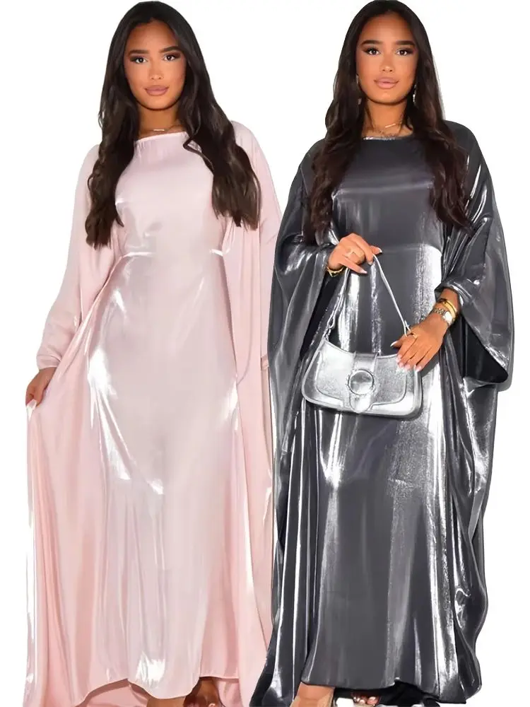 Ramadan Eid Frauen Sommer Organza Fledermaus Satin Abaya Dubai Luxus Islam muslimischen Kaftan Kleid Kebaya Robe Musulmane Vestidos