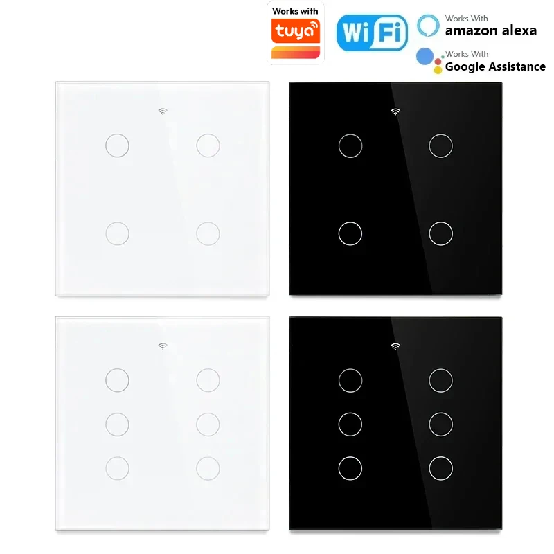 Works with Tuya Brazil WiFi 4 / 6 Gang Wall Light Touch Switch Smart Home Interruptor Work with Alexa Google Home