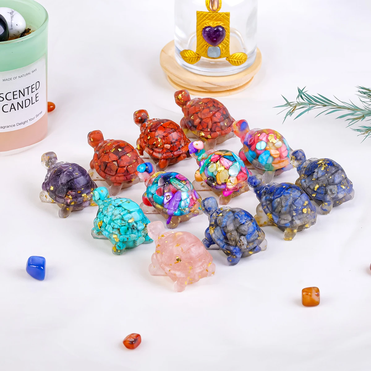 1pc Natural Crystal Gravel Drip Resin Small Turtle Crystal Handicraft Car Home Desktop Decoration Ornaments
