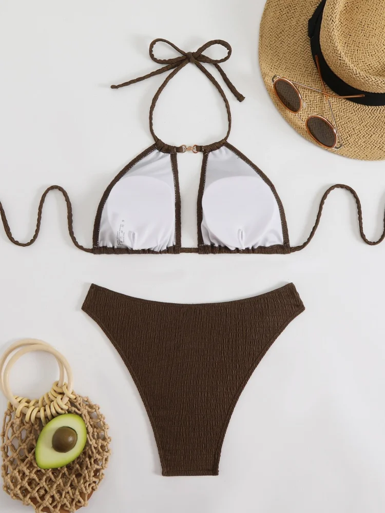 Bikini Women Swimsuit 2025 New Solid Halter Design Bikinis Set Sexy Hollow Out Swimwear Summer Beach Wear Bathing Suit Female