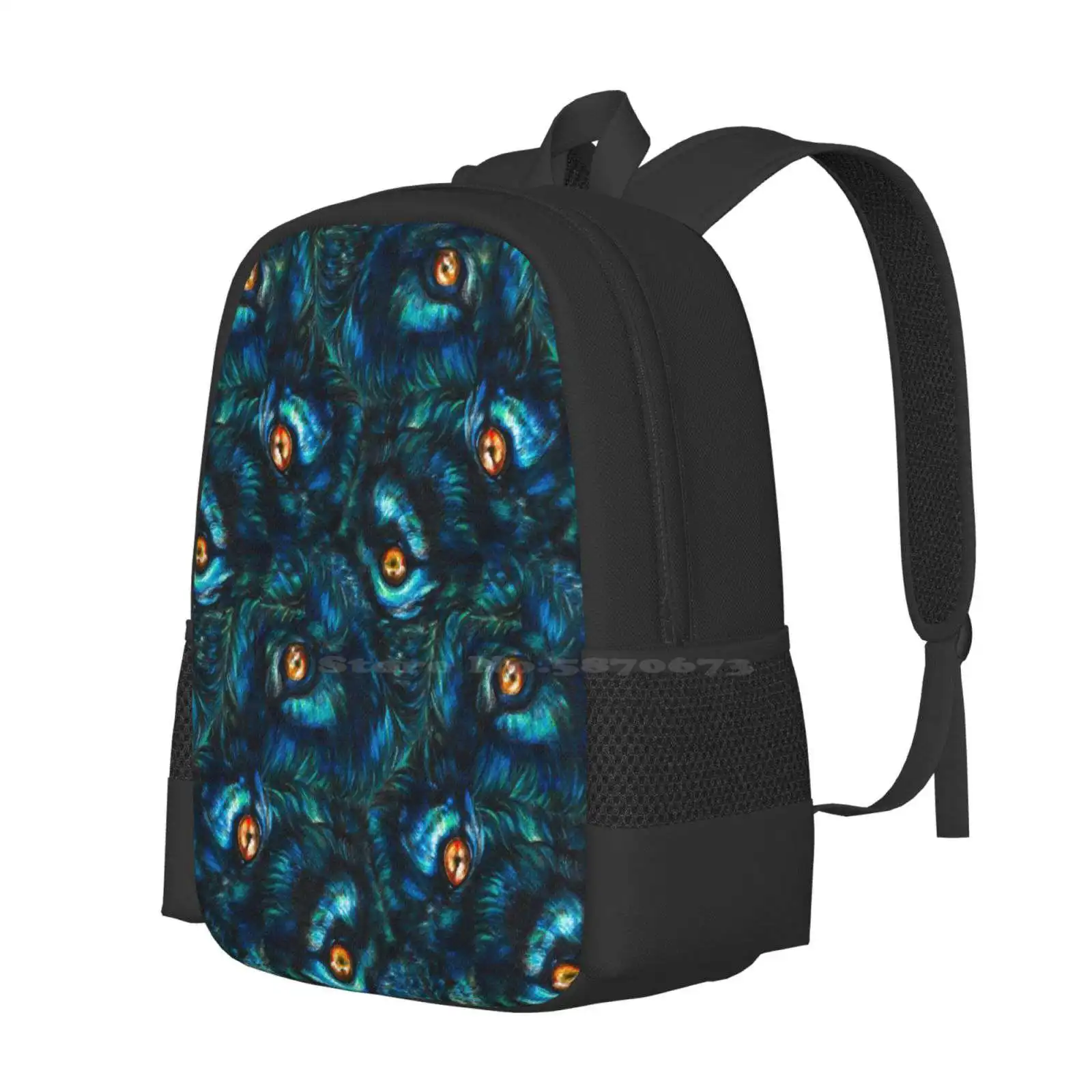 Fur Filled Hot Sale Backpack Fashion Bags Wolf Fur Winter Blue Peacock Animal Eye Pet Serenekitchen Colourpencil Fantasy Magic