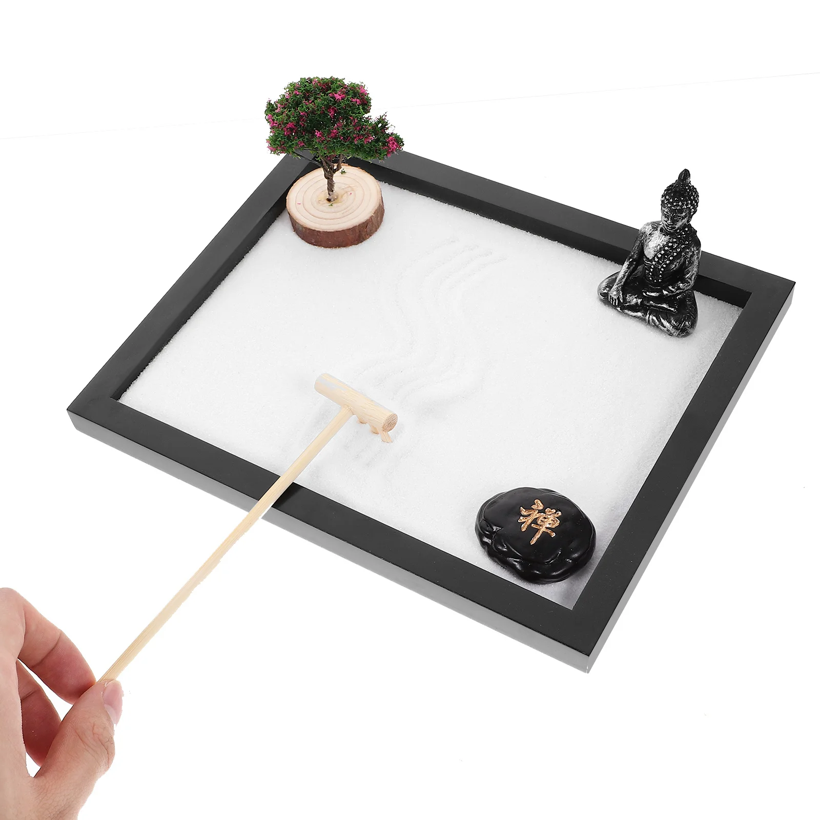 

1 set Zen Garden Kit Buddha Sand Tray Decor Mini Sandbox Ornament For Desk Office Home Tabletop Artware Micro Landscape
