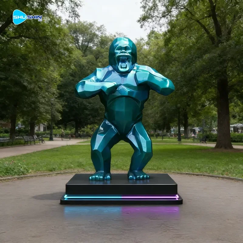 Modern Geometric Fiberglass Gorilla Sculpture Large Resin Animal Statue for Outdoor Garden Decoration