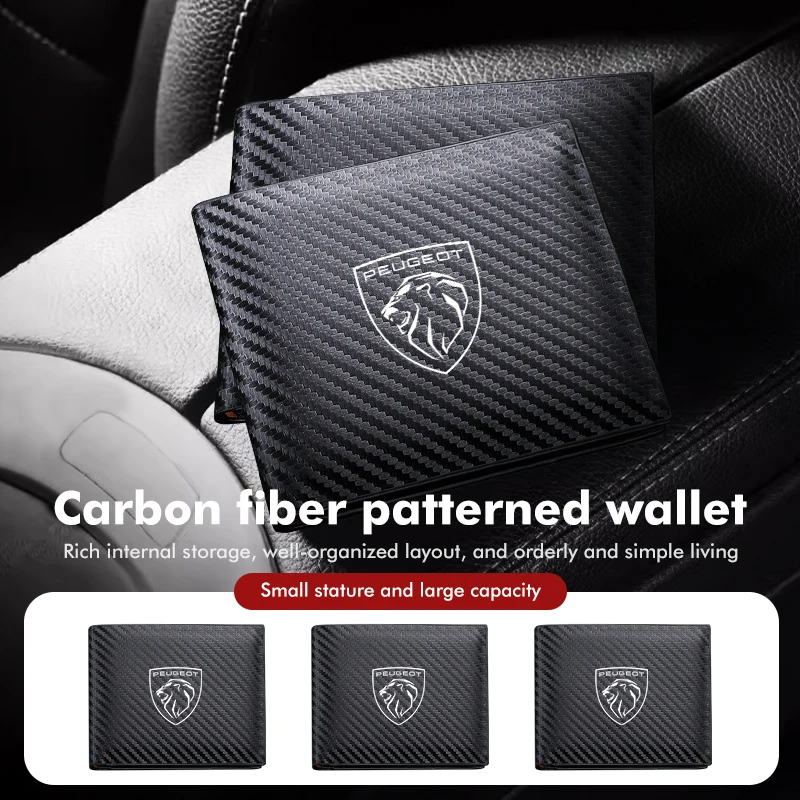 Car Men Wallet Short Card Purses Carbon Fiber Money Clip Holder For Peugeot 2008 3008 307 308 206 207 208 407 508 5008 106 107