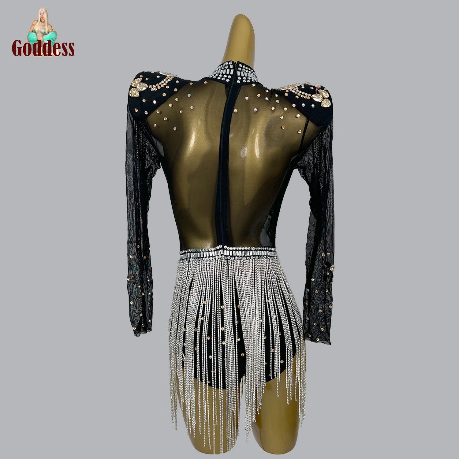 Sequin Rhinestone Fringes Chains Leotard Sexy Dance Bodysuit Latin Dance Pole Costume Stage Party Club Dancer Performance Outfit