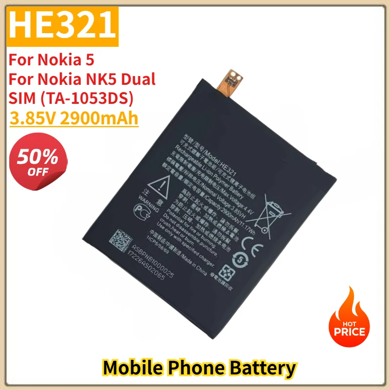 

HE321 High Quality Phone Battery 3.85V 2900mAh for Nokia 5/NK5 Dual SIM (TA-1053DS) Brand New Replacement Battery