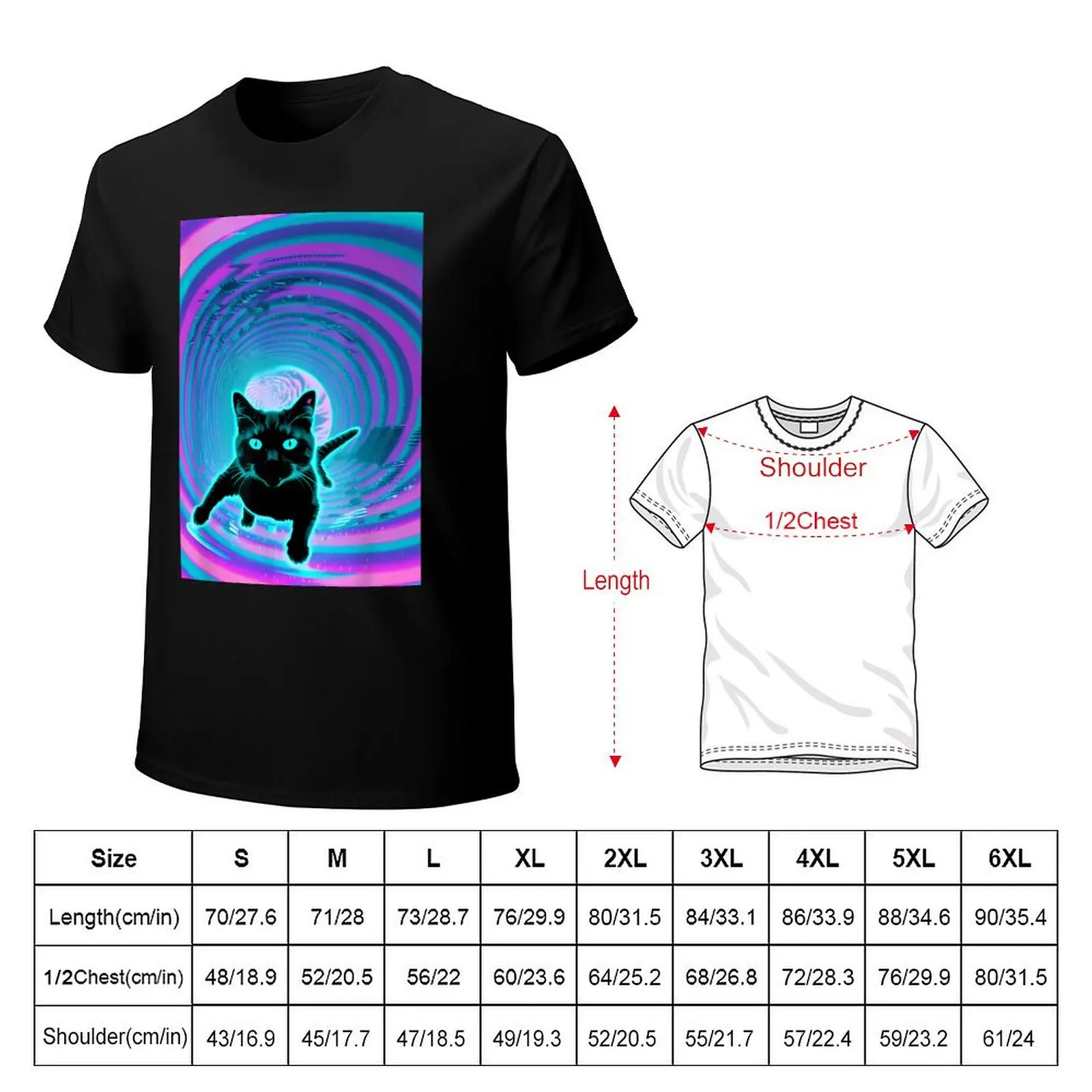 Trippy Glitch Weirdcore Cat Vortex Surfing Vaporwave T-Shirt Simple Casual Short Sleeve Cotton T-Shirt