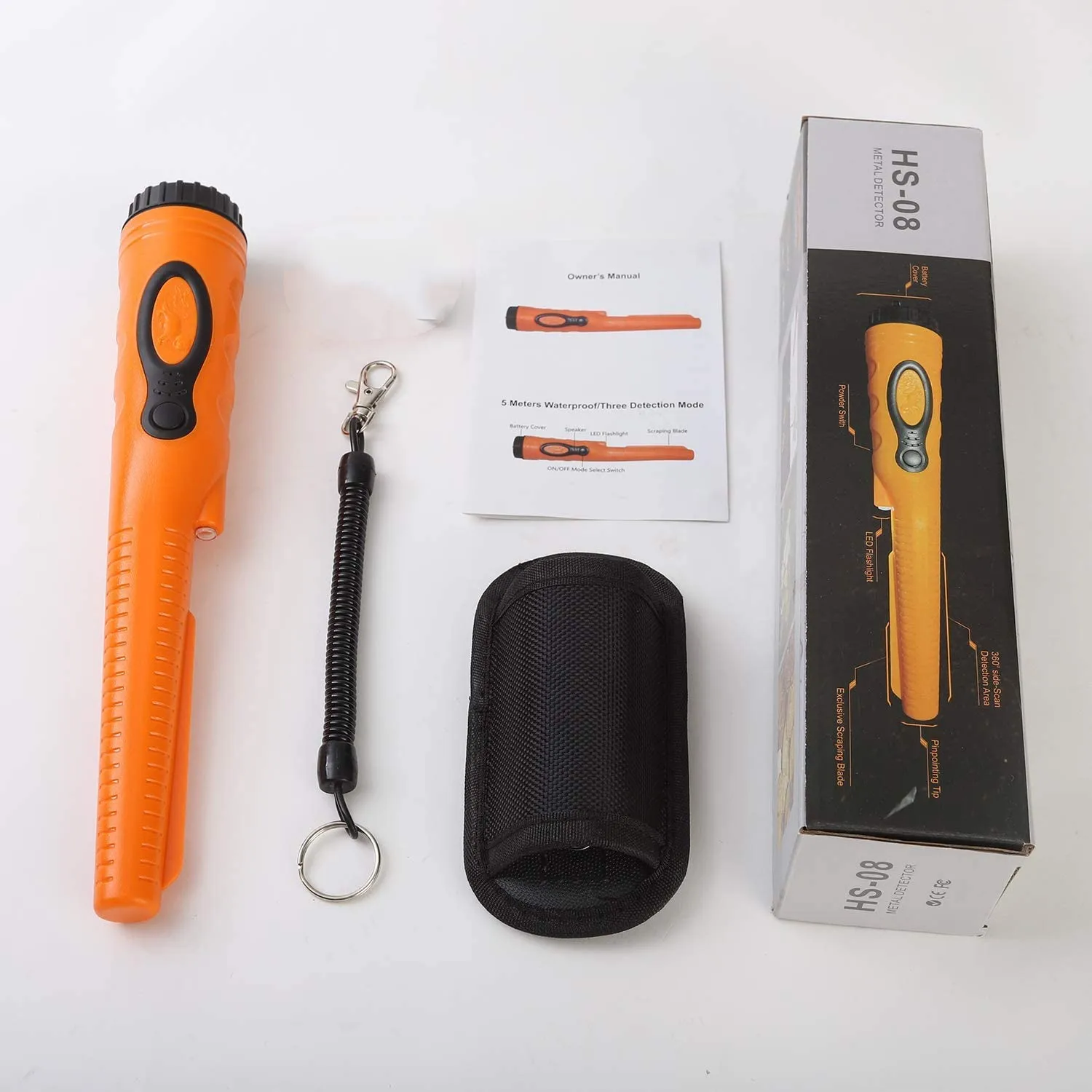 Metal Detector Pinpointer,Partial Waterproof Handheld Convenient Pin Pointer Wand with Holster, 360°Scanning Locating Gold Coin